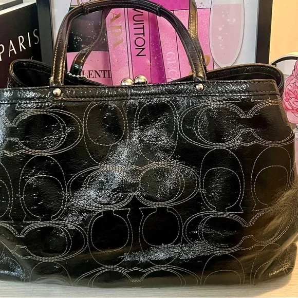 Coach Madison Sophia Kisslock Satchel Black Patent Signature F19215 Vintage - Picture 2 of 9